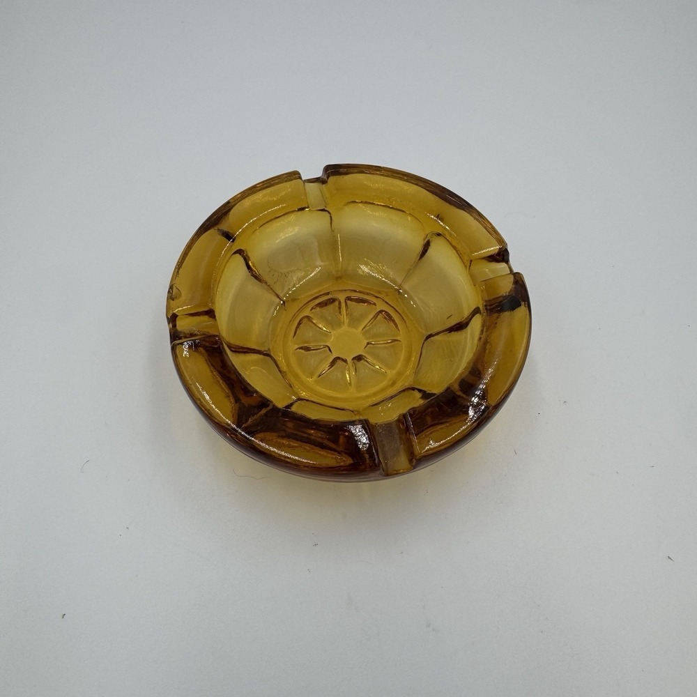 Amber Glass Ashtray Vintage Mid Century